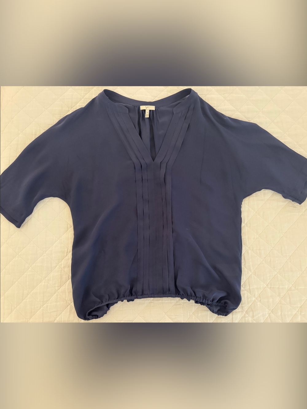 Joie Navy V-Neck Pleated Front Silk Blouse